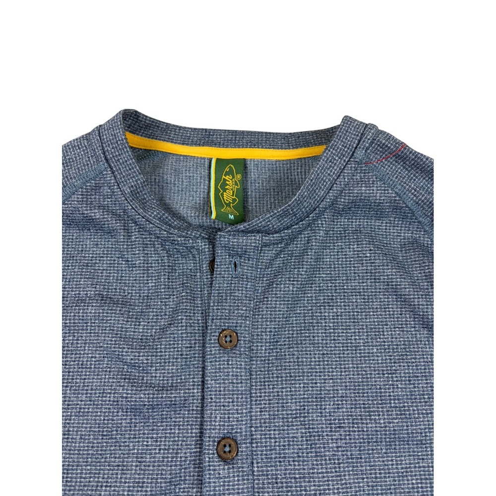 Marsh Wear Mens Long Sleeve Henley Shirt Blue Textured Polyester Size Medium